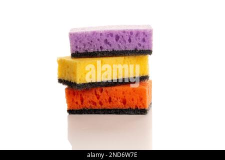 dish washing sponges isolated on a white background. Colored sponges Stock Photo