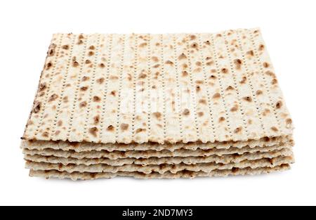 Passover matzos isolated on white. Pesach celebration Stock Photo