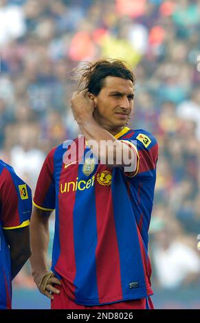 FC Barcelona Zlatan Ibrahimovic from Sweden gestures during a