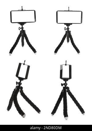 Set with modern tripods on white background, banner design Stock Photo