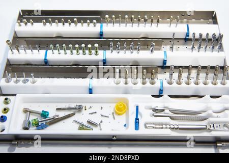 Dental drills and drives in tool box Stock Photo