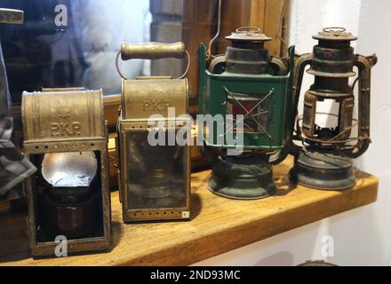 Cracow. Krakow. Poland.Old vintage box-shaped kerosene lanterns used by railway workers. Stock Photo