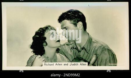 Portrait of Richard Arlen & Judith Allen - Vintage Cigarette Card Stock Photo