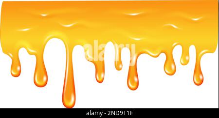 Dripping honey. Golden oil splash horizontal border Stock Vector