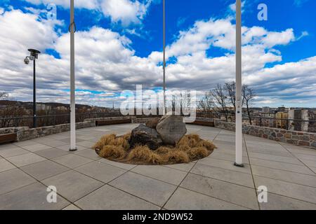 Gdynia, Poland - April 2022: Stone of the Protectors of the Coast at small square with viewpoint Kamienna Gora Stock Photo