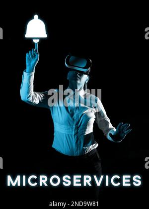 Sign displaying Microservices. Business showcase Software development technique Building single function module Stock Photo