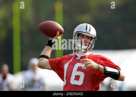 Carolina Panthers quarterback Tony Pike (16) warms up on the team's  sideline during NFL action against the New Orleans Saints. The Saints won,  34-3, at Bank of America Stadium in Charlotte, North