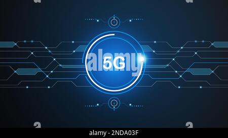 5G network technology background concept. 5G wireless Wi-fi connection internet, data, circle line, lights, technology Abstract, vector. 5G for web Stock Vector