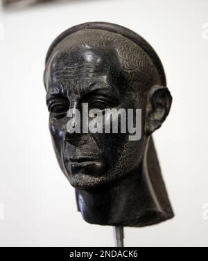 Head of a bearded man. Ptolemaic period (second half of the 2nd century B.C.). Black diorite. From Egypt. Barracco Museum of Antique Sculpture. Rome. Stock Photo