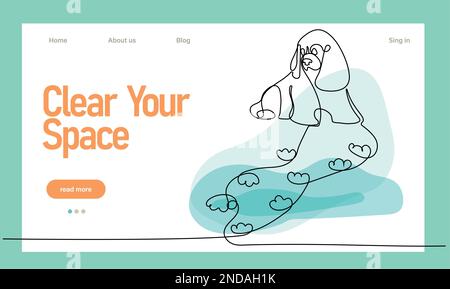 Continuous one line drawing landing page of cleaning company cleaning services. Easy to place your text and brand logo Stock Vector