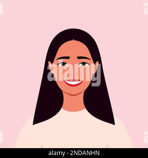 Young woman is smiling. Human emotions. Happiness. Joy. Female. Flat style Stock Vector