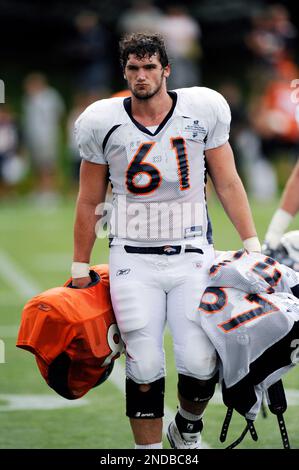 Denver Broncos rookie lineman Paul Duncan from Notre Dame carries pads off  the field during NFL football training camp at Broncos headquarters in  Englewood, Colo., Monday, Aug. 2, 2010. (AP Photo/Jack Dempsey