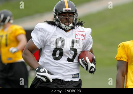 Pittsburgh Steelers helmets on the field at their NFL football training camp  in Latrobe, Pa., Saturday, Aug. 1, 2009. (AP Photo/Keith Srakocic Stock  Photo - Alamy