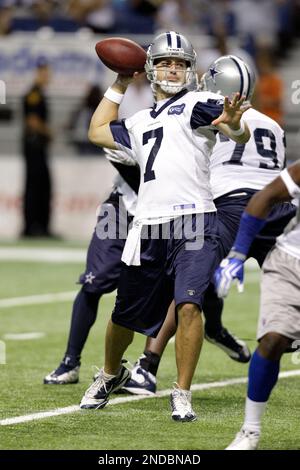 Dallas Cowboys quarterback Stephen McGee (7) is hit as he tries to throw by Houston  Texans defensive tackle Malcolm Sheppard (67) during the fourth quarter of  an NFL preseason football game Saturday