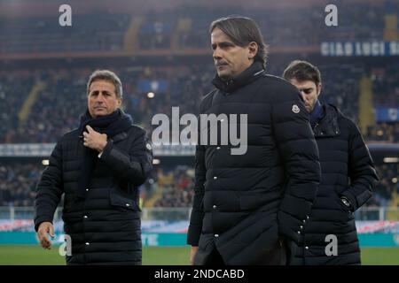 Genova, Italy. 13th Feb, 2023. Italy, Genova, feb 13 2023: Simone Inzaghi (fc Inter manager) enters the field and moves to the bench during soccer game SAMPDORIA vs FC INTER, Serie A 2022-2023 day22 at Ferraris stadium (Photo by Fabrizio Andrea Bertani/Pacific Press/Sipa USA) Credit: Sipa USA/Alamy Live News Stock Photo