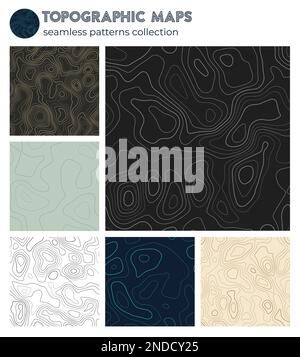Topographic maps. Awesome isoline patterns, seamless design. Captivating tileable background. Vector illustration. Stock Vector