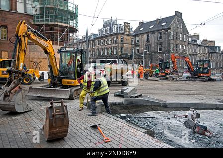 Work continuing on The Trams to Newhaven project at York Place, Edinburgh, Scotland, UK. Stock Photo