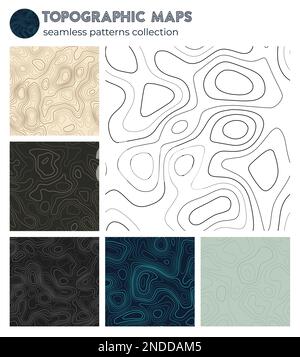 Topographic maps. Attractive isoline patterns, seamless design. Cool tileable background. Vector illustration. Stock Vector