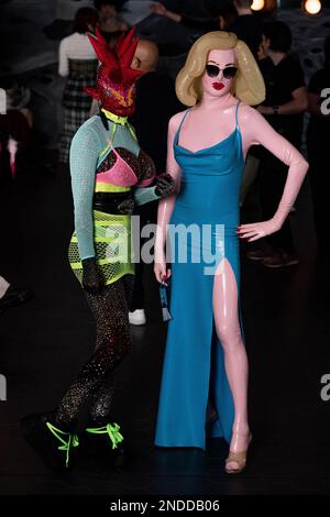 Guests arrive for the VIN + OMI London Fashion Week show at One Hundred Shoreditch, in east London. Picture date: Wednesday February 15, 2023. Stock Photo