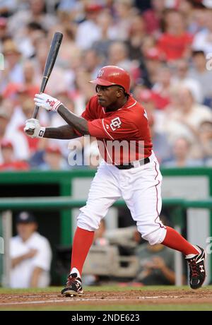 Washington Nationals center fielder Nyjer Morgan (1) during the game  between the Milwaukee Brewers and Washington Nationals at Miller Park in  Milwaukee, Wisconsin. The Brewers defeated the Nationals 7-5. (Credit  Image: ©