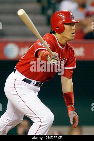 Hideki Matsui watches his fourth inning single to centerfield in the Yankees  14-2 loss to the Texas Rangers in their baseball game at Yankee Stadium in  New York, Thursday,May 10, 2007. (AP