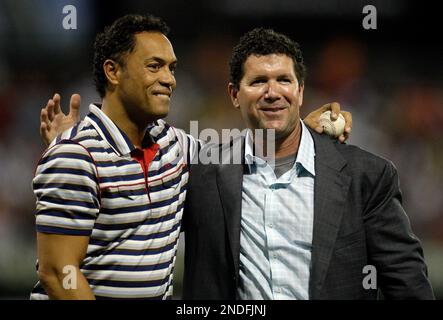 Seattle Mariners former designated hitter Edgar Martinez, center, is  honored Friday, June 1, 2007, at a luncheon at Safeco Field in Seattle.  Martinez, a native of Puerto Rico, will be inducted into