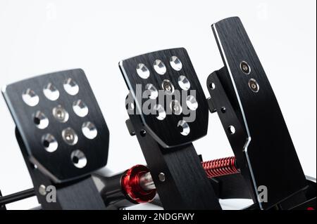 Gas pedal on a white isolated background in a photo studio for sale in a  car service. Black auto part for replacement during repair in the workshop.  S Stock Photo - Alamy