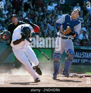 Boston Red Sox infielders Adrian Beltre, left, and Bill Hall field