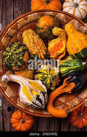 Basket Full Of Autumn Giurds Stock Photo