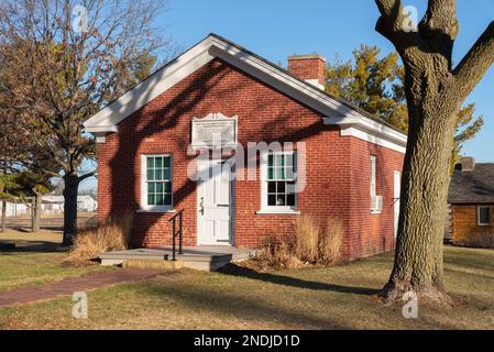 Princeton, Illinois - United States - February 13th, 2023: Exterior of the Red Brick School, originally built in 1850, in Princeton, Illinois. Stock Photo