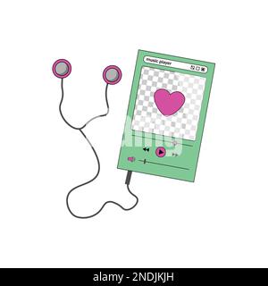 Card template with a picture of a retro player. 90s style. Stock Vector