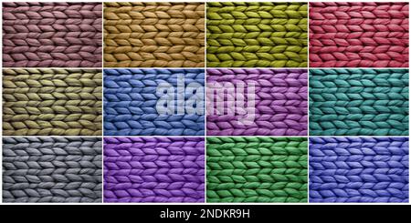 Samples of different color wool, collage. Banner design Stock Photo