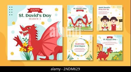 Happy St David's Day Social Media Post Flat Cartoon Hand Drawn Templates Background Illustration Stock Vector