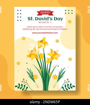 Happy St David's Day Vertical Poster Flat Cartoon Hand Drawn Templates Background Illustration Stock Vector