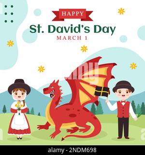 Happy St David's Day Social Media Background Illustration Flat Cartoon Hand Drawn Templates Stock Vector