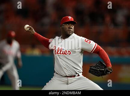 Philadelphia Phillies relief pitcher Jose Alvarado (46) in action during  the first baseball game of a