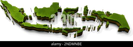 Colorful 3D map of Indonesia with realistic green land and brown soil. Stock Vector
