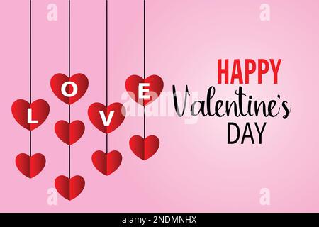 Love for Valentine's day. Happy valentines day and weeding design Paper heart. Vector illustration. Pink Background With Ornaments, Hearts. Stock Vector