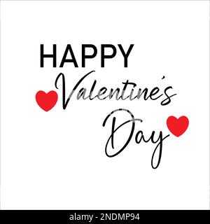 Happy Valentines Day typography poster with handwritten calligraphy text and red paper heart, isolated on white background. Vector Illustration Stock Vector