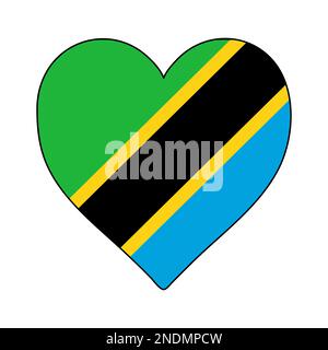 Tanzania Heart Shape Flag. Love Tanzania. Visit Tanzania. Eastern Africa. Africa. African Union. Vector Illustration Graphic Design. Stock Vector