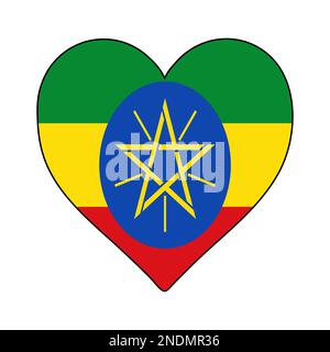 Ethiopia Heart Shape Flag. Love Ethiopia. Visit Ethiopia. Eastern Africa. Africa. African Union. Vector Illustration Graphic Design. Stock Vector