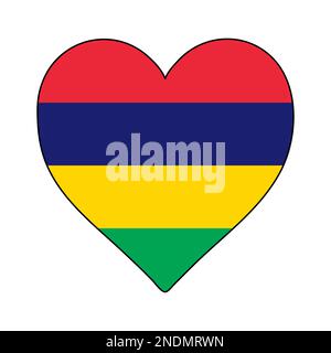 Mauritius Heart Shape Flag. Love Mauritius. Visit Mauritius. Eastern Africa. Africa. African Union. Vector Illustration Graphic Design. Stock Vector