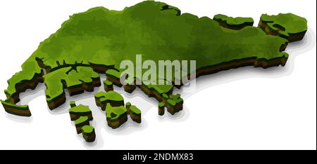 Mini map of Singapore with realistic green grass and ground. Stock Vector