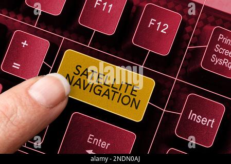 Handwriting text Satellite Navigation. Word Written on system providing autonomous geo-spatial positioning Stock Photo