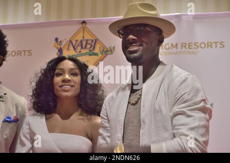 TV One's When Love Kills cast members Lil Mama and Lance Gross promote their film at the 2017 NABJ Convention in New Orleans. Stock Photo