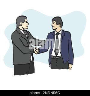 line art hakf length two businessmen making handshake illustration vector hand drawn isolated on white background Stock Vector