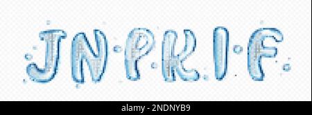 Water type font, liquid letters set. Pure aqua splashes in shape of text characters. Clear blue water or gel drops in shape of english letters isolate Stock Vector