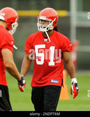 Kansas City Chiefs linebacker Corey Mays (51) watches a replay on the  scoreboard in the first