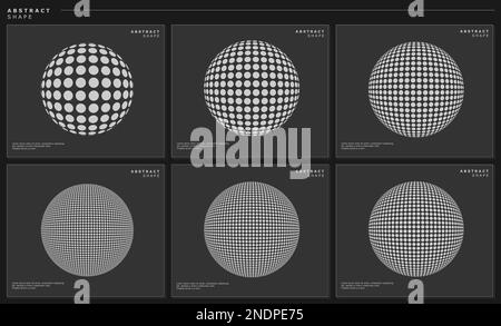 Set of circle dots sphere design template set. Modern digital globe graphic. Stock Vector