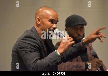 Actor Shemar Moore and Aaron Rahsaan Thomas, executive producer, promote their CBS series S.W.A.T. at the 2017 NABJ Convention in New Orleans. Stock Photo